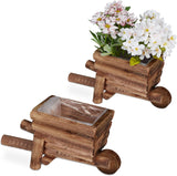 Relaxdays Carriola per Fioriera, Set da 2, Decorazione da Giardino, H x L x P: 12,5 x 26 x 12 cm, Carretto per Fiori da Piantare, Legno, Naturale