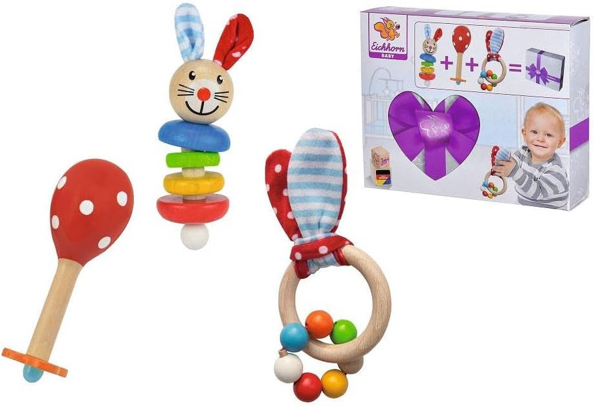 Eichhorn 100017045 - Set regalo/inizia bebè con maracas, giocattolo con suono e giocattolo con motivo coniglio, 3 pezzi, a partire da 3 mesi Giocattoli Bebe Naty Shop