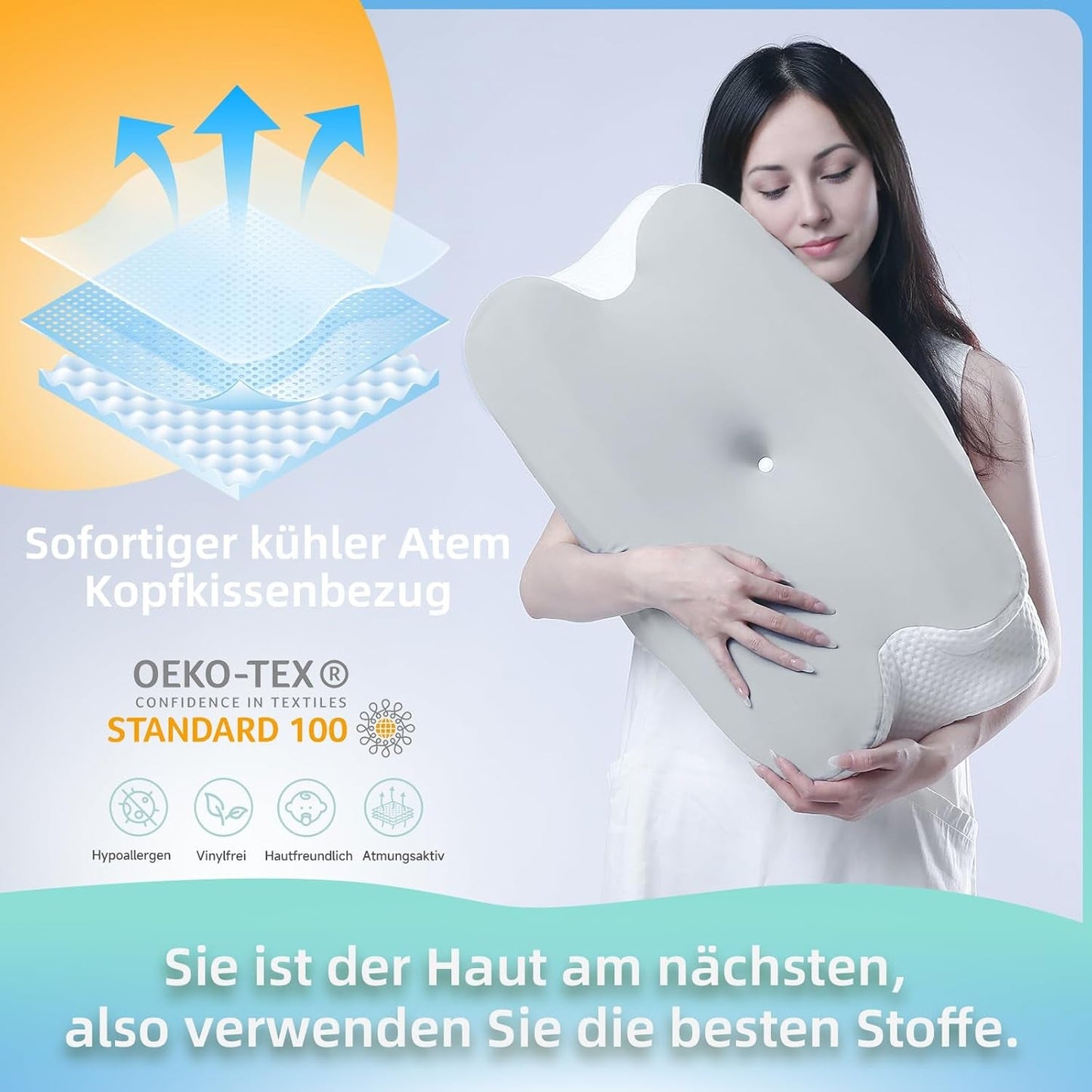 RUMMY Cuscino ergonomico di supporto per il collo in memory foam con fodera lavabile rimovibile per chi dorme sul fianco e sulla pancia (Grigio) Cuscini ortopedici cervicali Naty Shop