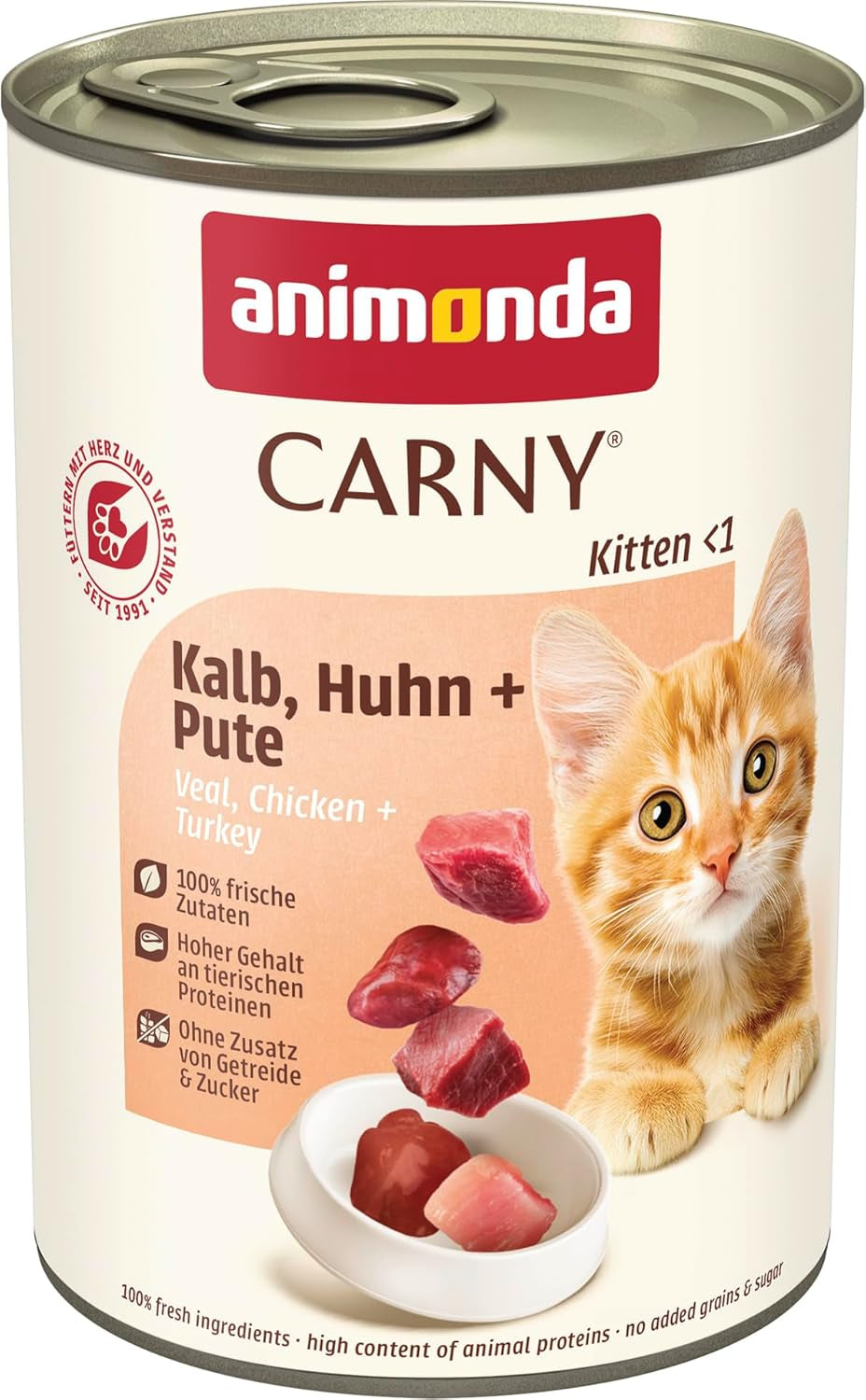 animonda Carny Katzen Nassfutter Kitten Chicken + Pute (12 x 400g), Kitten getreidefreies Katzennassfutter ohne Zucker für wachsende Kätzchen bis 1 Jahr, mit frischen Ingredient