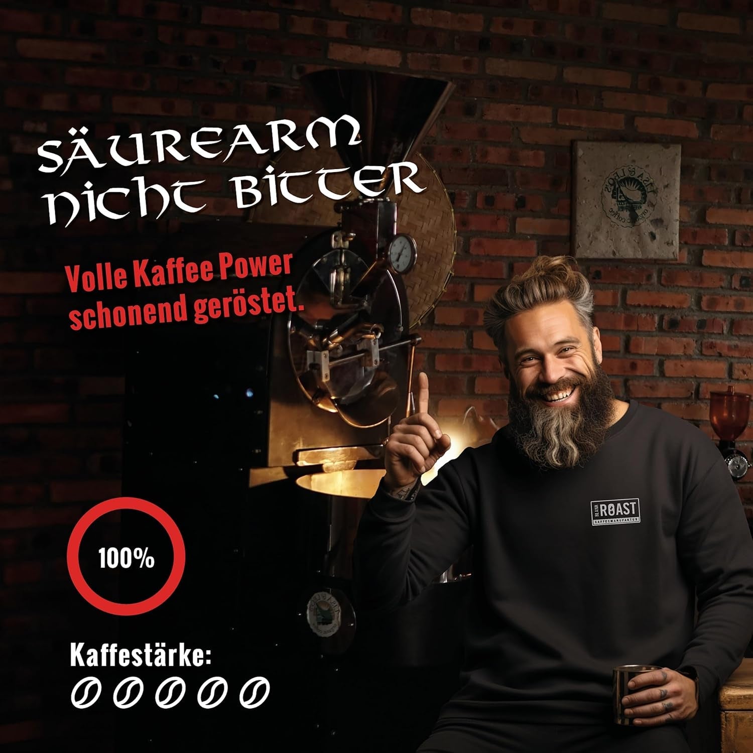 Arrosto Bianco - GUNNAR - 1kg - Whole Kaffee-Bohnen Extra Strong - Kräftige Robusta-Röstung - 494mg Kaffein je Tasse - Würzig & Kraftvoll mit Noten von dunkler Schokolade - Säurearm