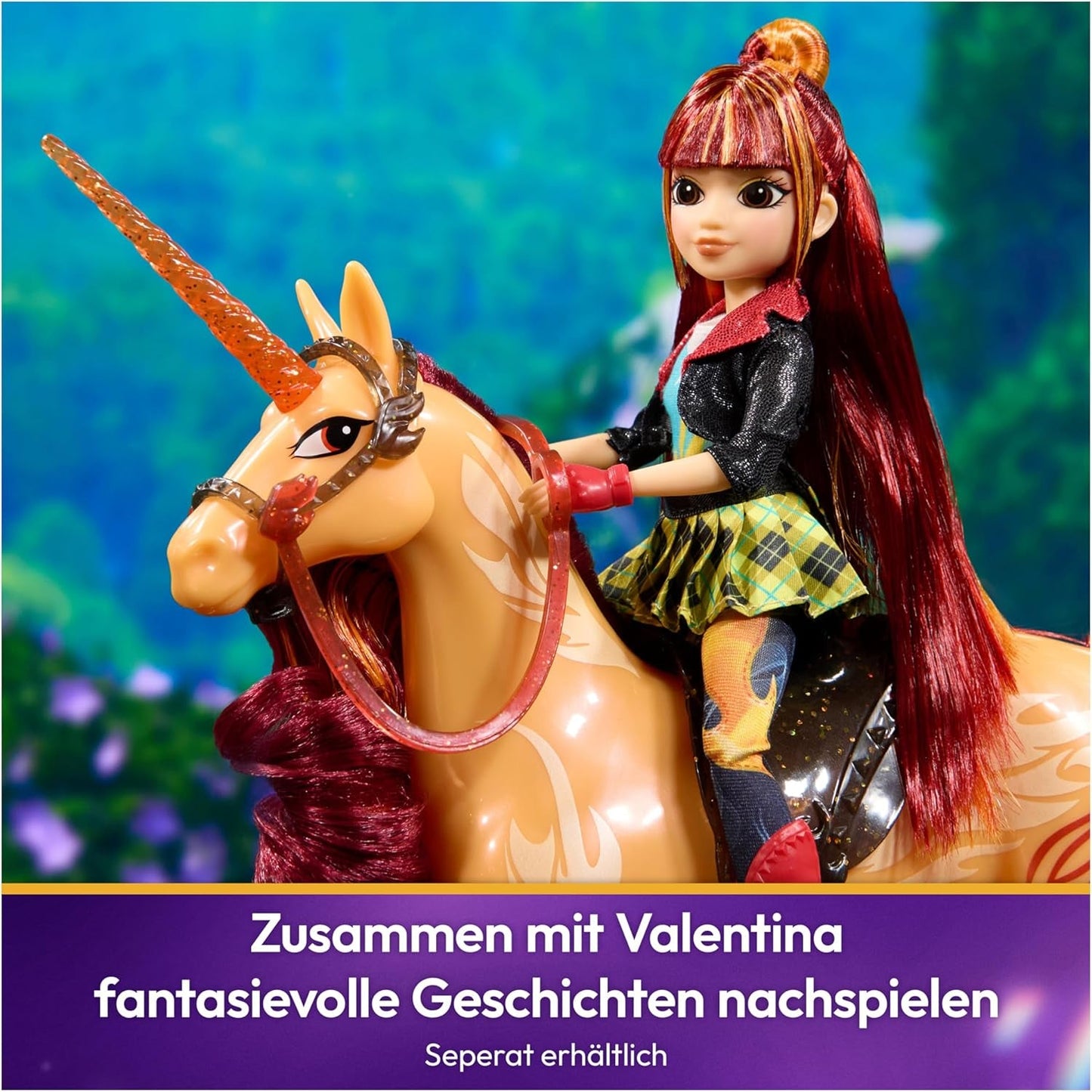 Unicorn Academy Cinder l'Unicorno - Unicorno originale Valentina della serie Netflix alto 28 cm, con vera criniera e coda, briglie, sella e spazzola rimovibili, per bambini dai 4 anni in su