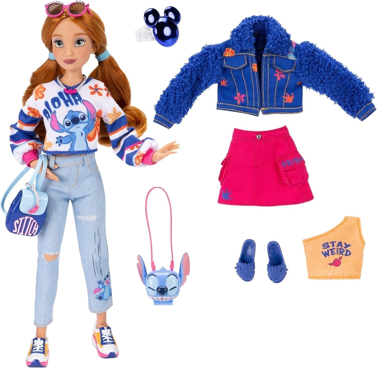 Bambole alla moda Disney ILY 4EVER Stitch con capelli rossi alte 11,5 pollici con 13 punti di articolazione, due abiti completi mix-and-match e scintillante anello di Topolino per te! Bambole Naty Shop