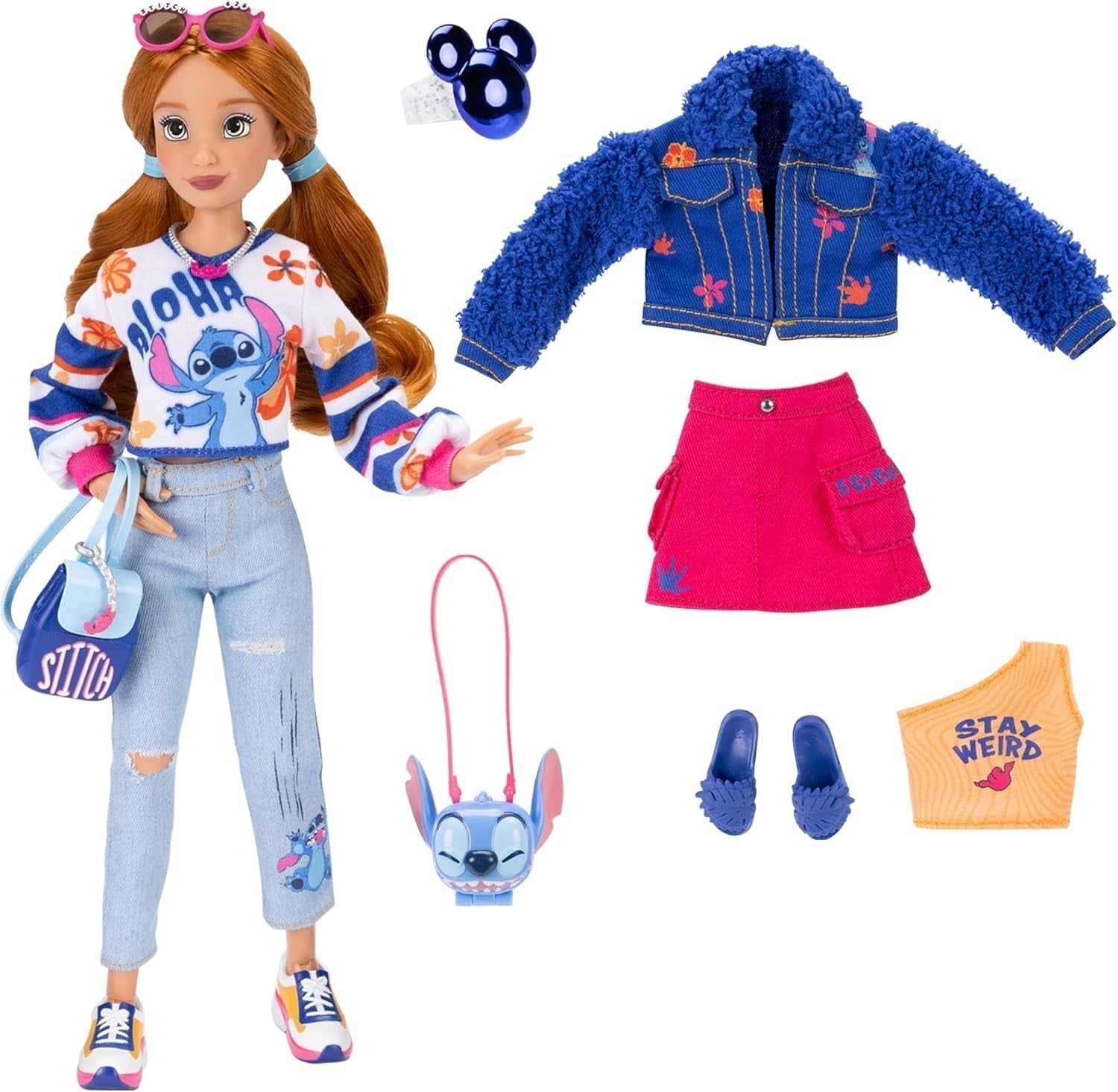 Bambole alla moda Disney ILY 4EVER Stitch con capelli rossi alte 11,5 pollici con 13 punti di articolazione, due abiti completi mix-and-match e scintillante anello di Topolino per te! Bambole Naty Shop