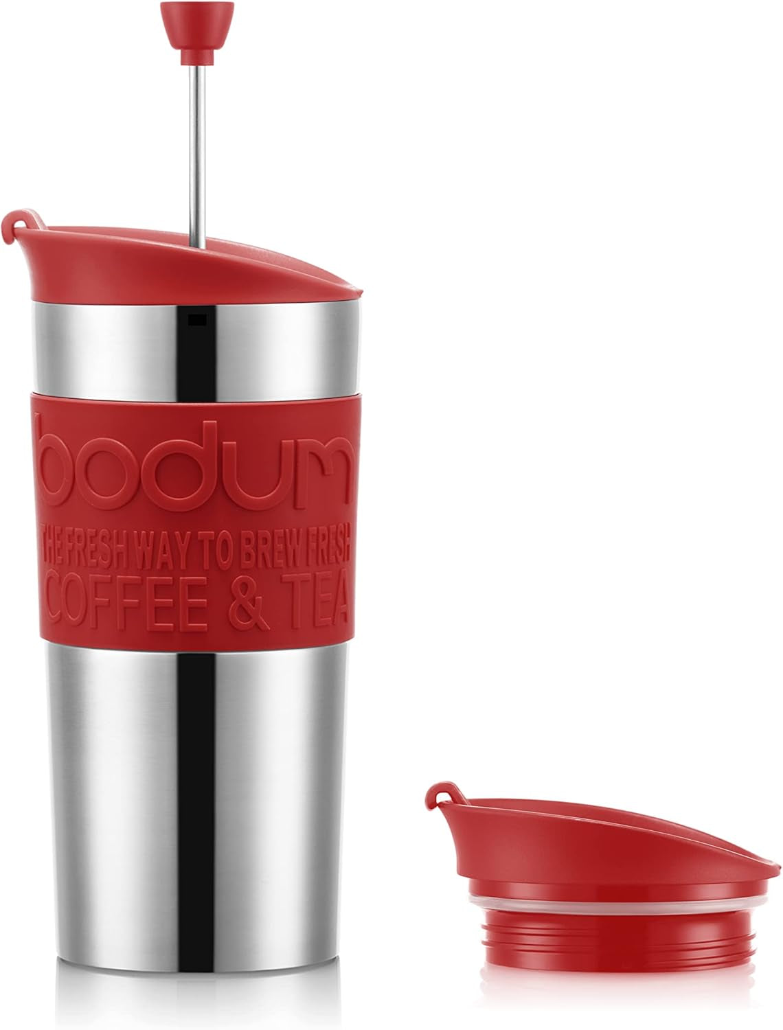 Tazza termica Bodum K11067-04 SET PRESSA DA VIAGGIO, doppia parete, acciaio inossidabile, coperchio aggiuntivo, 0,35 l, rosso