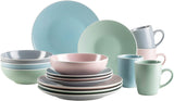 MÄSER 934006 Serie Elissa, Set di stoviglie moderne per 4 in smalti colorati opachi con bordo bianco, set combinato da 16 pezzi, gres, multicolore, grigio, turchese, rosa, verde