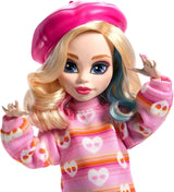 Monster High Wednesday Bambola e accessori, Figura da collezione Enid Sinclair in rosa con berretto e zaino, supporto per bambola, HXJ05 Naty Shop Dolls