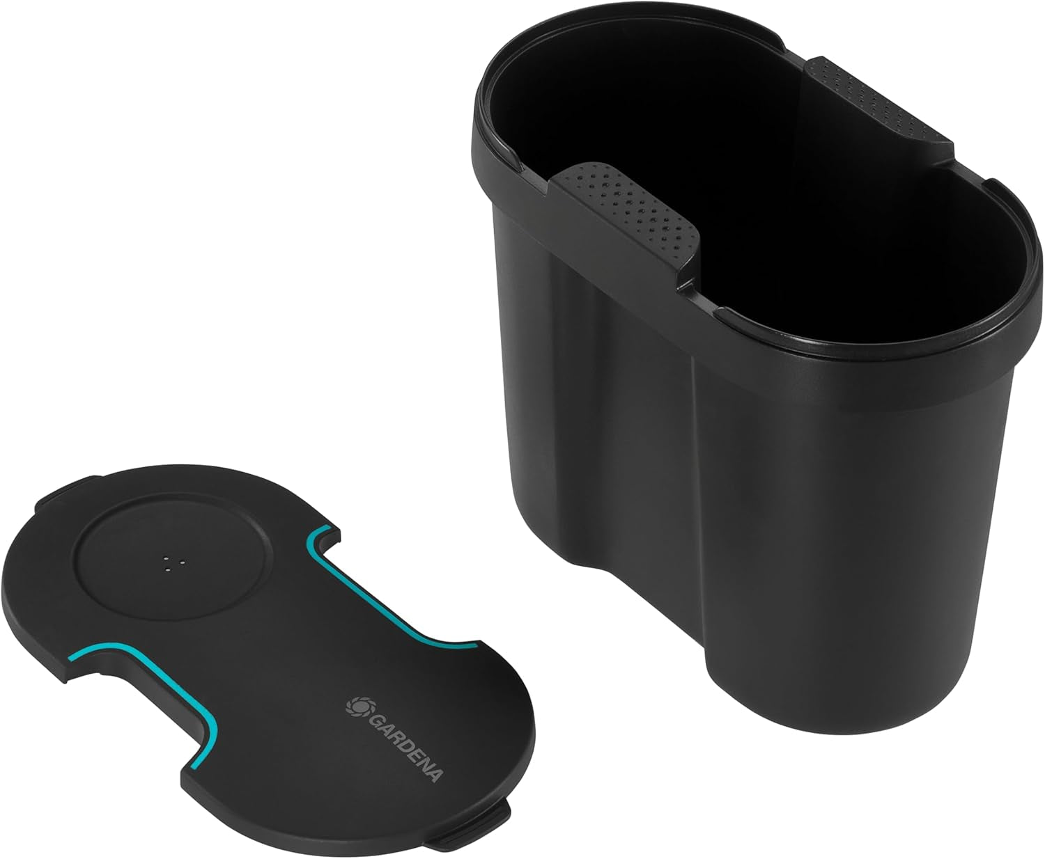 Gardena Water Tank: Serbatoio dell'acqua per uso interno ed esterno, espandibile con tubo di distribuzione e connettore, 10,5 l (13367-20), nero; turchese