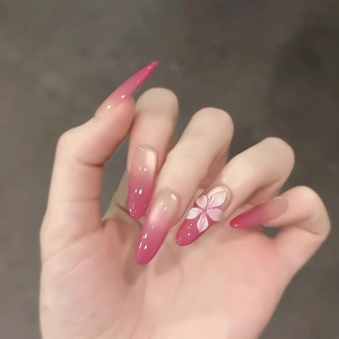 Moonglow Unghie Lunghe Stiletto Bianco Latte Rosa Sfumato Glitter Unghie Finte Fresche Con Colla Unghie Artificiali Glitter Rosa Ombre