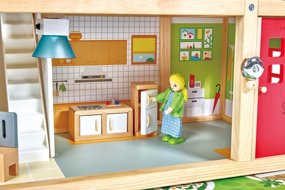 Hape Doll's Villa Casa delle bambole in legno con 10 stanze Gioco di ruolo creativo con mobili e accessori Giocattolo educativo per bambini dai 3 anni in su