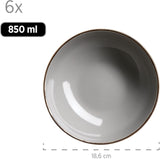 MÄSER Struttura in metallo, Set di stoviglie moderno per 6 persone con struttura color ottone, Servizio combinato da 24 pezzi con forme di tazze senza bordo, Gres, Grigio