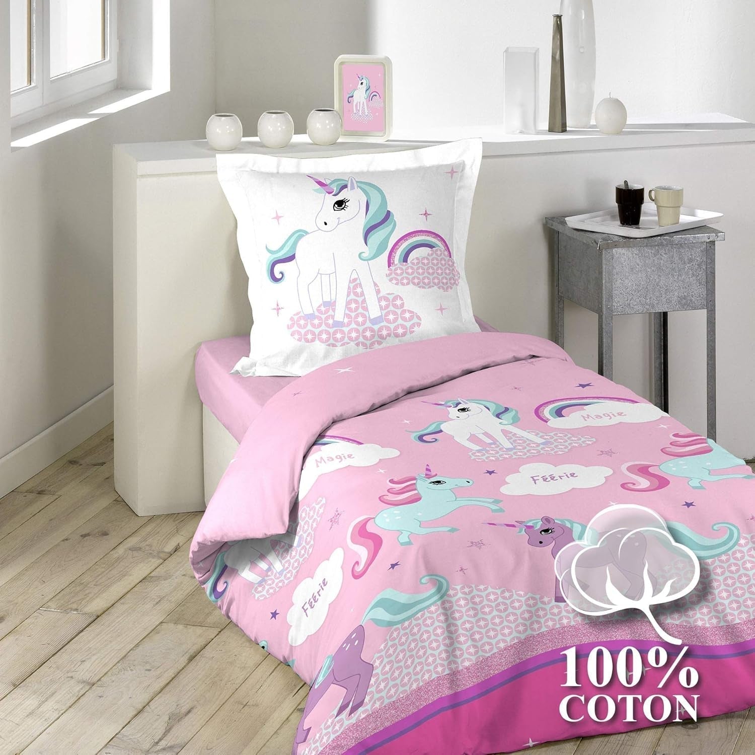 Lenzuola unicorno con federa, Lenzuola in cotone - bambini Naty Shop