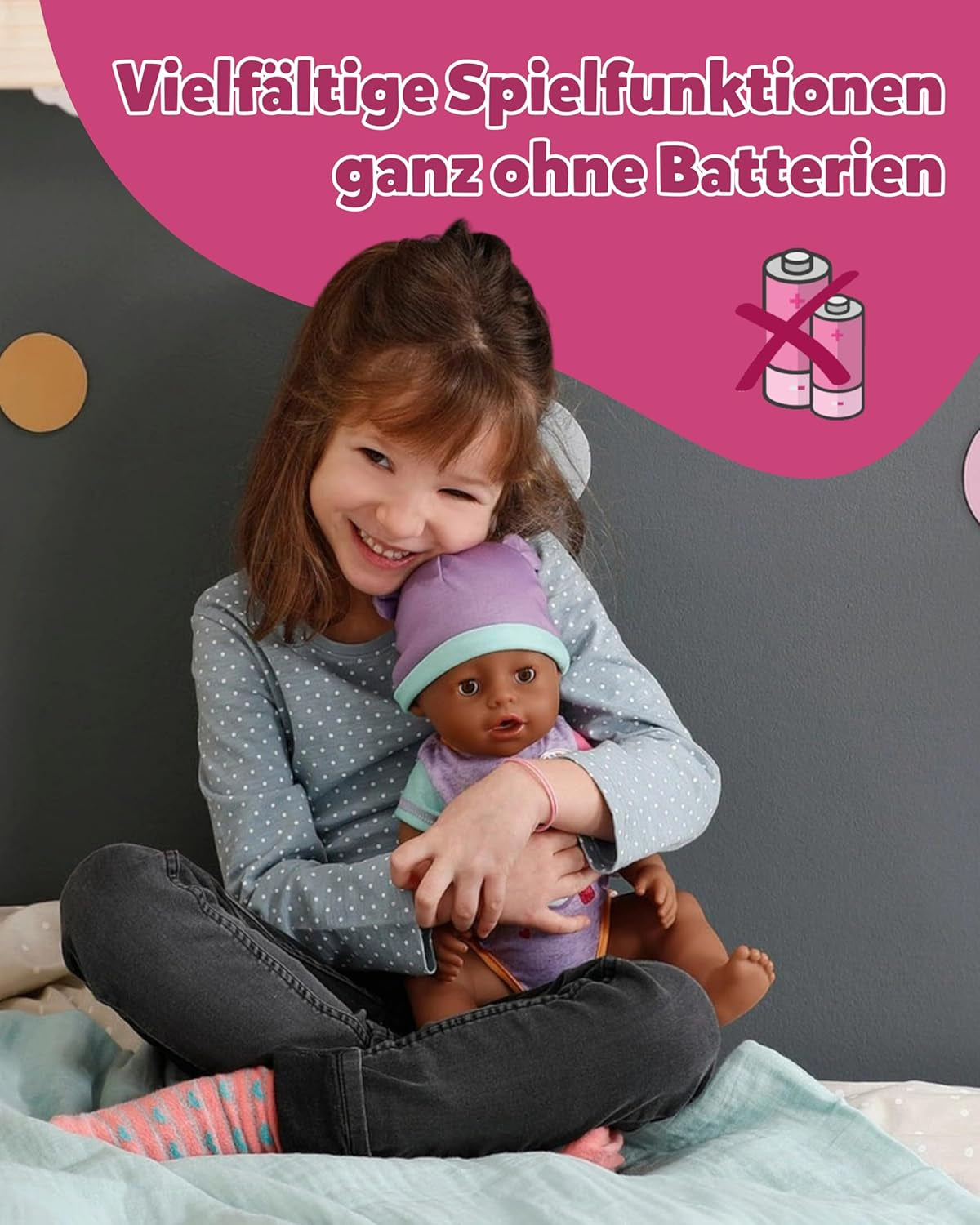 BABY Born Eva - bambola baby 43 cm - 10 funzioni inclusi accessori e materasso - Funziona completamente senza batterie - Adatto a bambini dai 3 anni in su