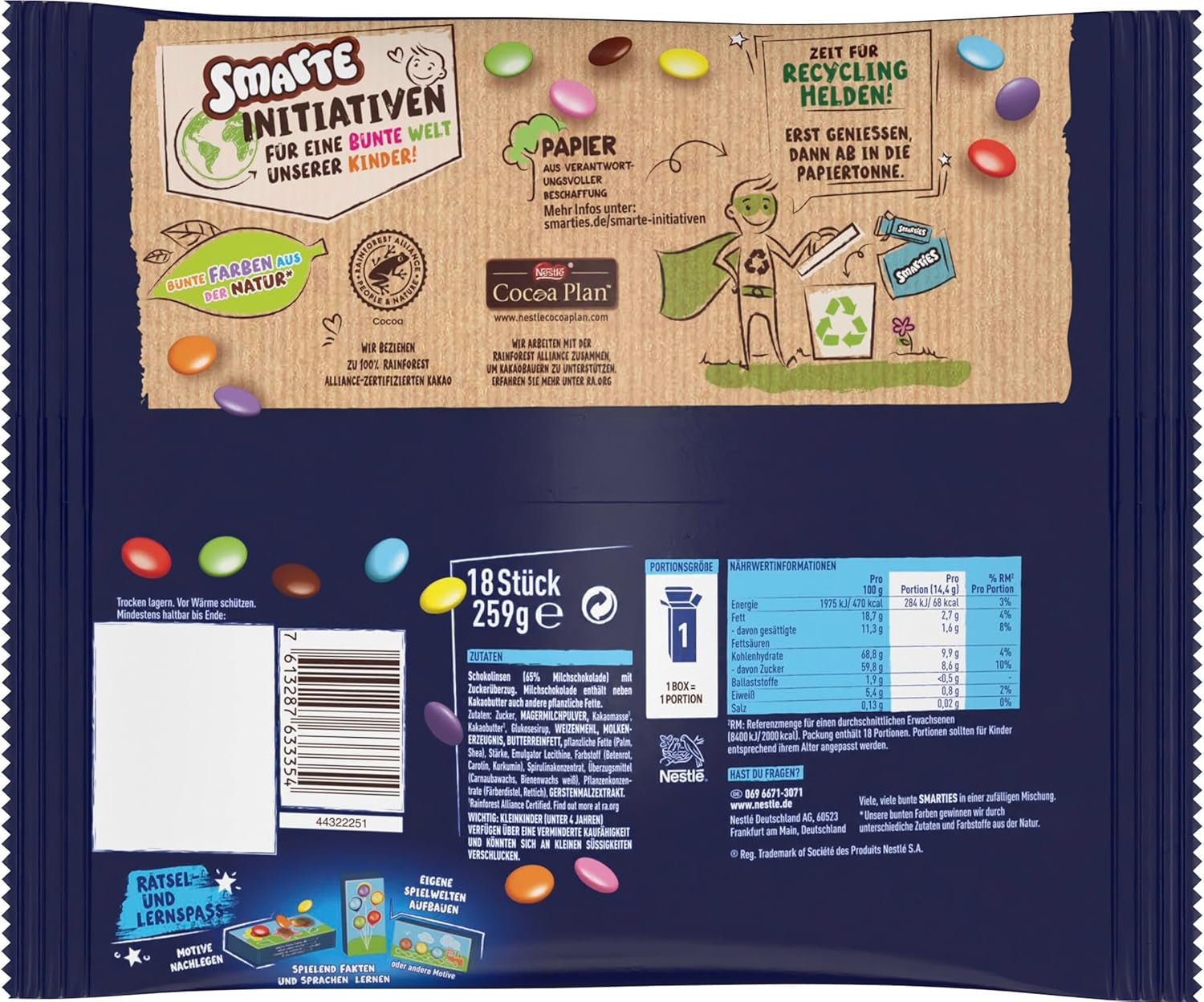 Buste Nestlé SMARTIES Mini XXL, lenticchie colorate con cioccolato, ideali da condividere e gustare con la famiglia e gli amici, colori naturali, confezione riciclabile, 1 confezione (1 x 259 g)