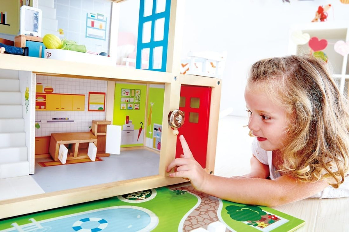 Hape Doll's Villa Casa delle bambole in legno con 10 stanze Gioco di ruolo creativo con mobili e accessori Giocattolo educativo per bambini dai 3 anni in su
