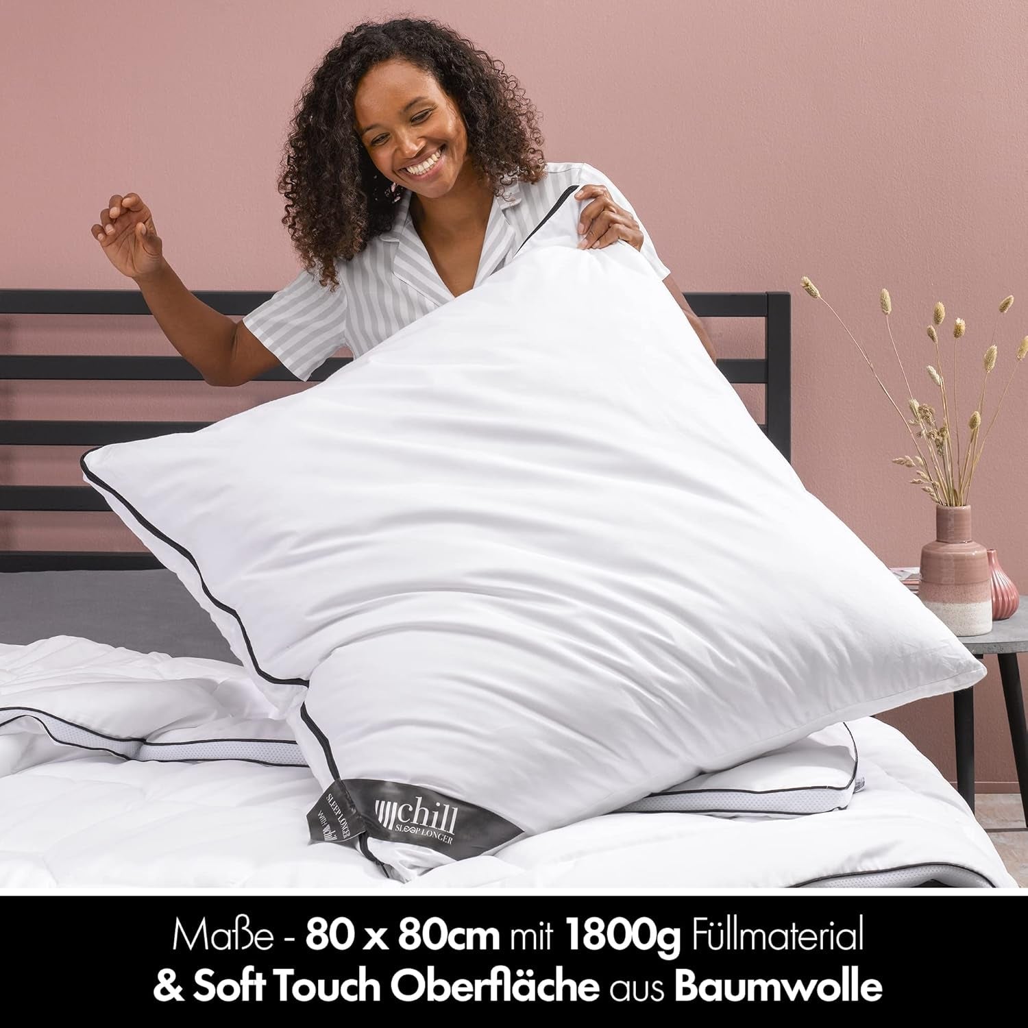 Cuscino 80X80 cm - design 2 in 1 - cuscino nel cuscino - grande cuscino per dormire traspirante e lavabile e 100% vegano - 2 cuscini 3 opzioni - cuscino con imbottitura 600G e 1200G Cuscini standard Naty Shop