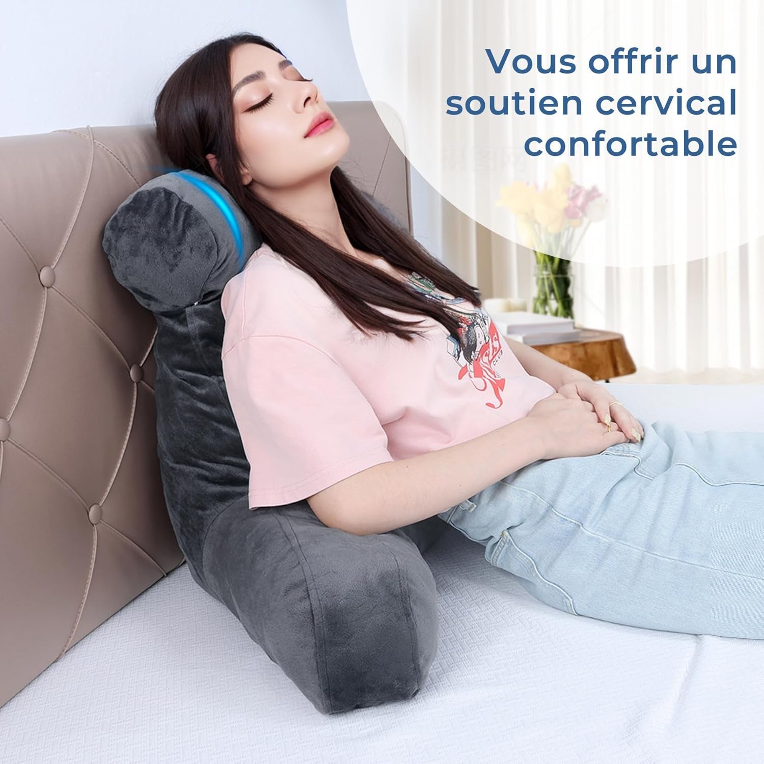 INFANZIA cuscino da lettura ergonomico con braccioli, supporto schienale in memory foam, grigio, M