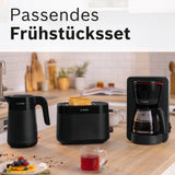 Bosch MyMoment TKA2M113 Macchina per caffè espresso con filtro, caraffa in vetro da 1,25 l, 10-15 tazze, funzione di mantenimento in caldo 40 minuti, sistema antigoccia, portafiltro girevole, serbatoio dell'acqua removibile, 1200 Watt, nero opaco