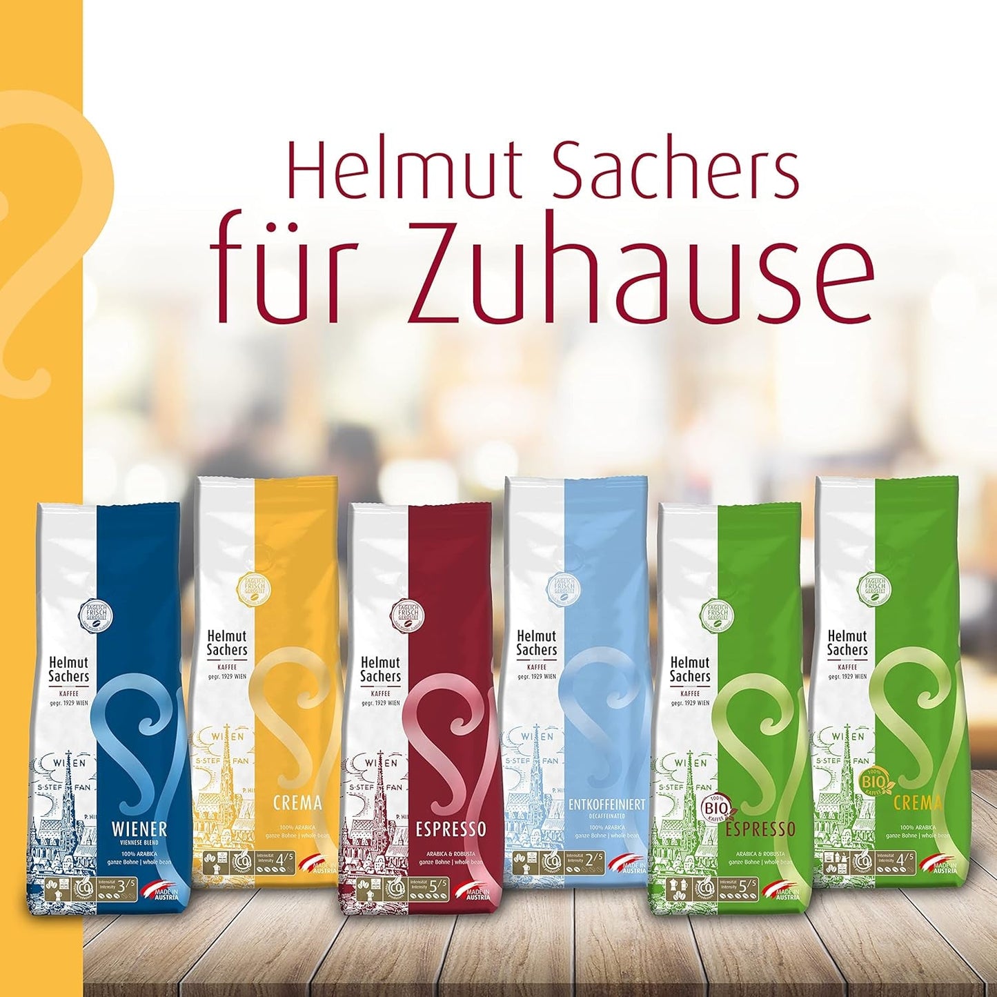 Caffè Helmut Sachers - Panna, forza 4/5, 100% Arabica, chicchi di caffè interi, 6 x 500 g