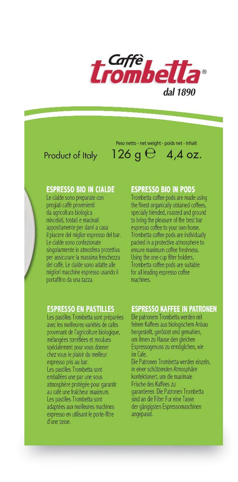 Caffè Trombetta ESE cialde per caffè, Italien Kaffee, Richhaltiges Aroma und samtiger Gesmack Biologisch - 1 Packungen zu je 18 Kaffeepads