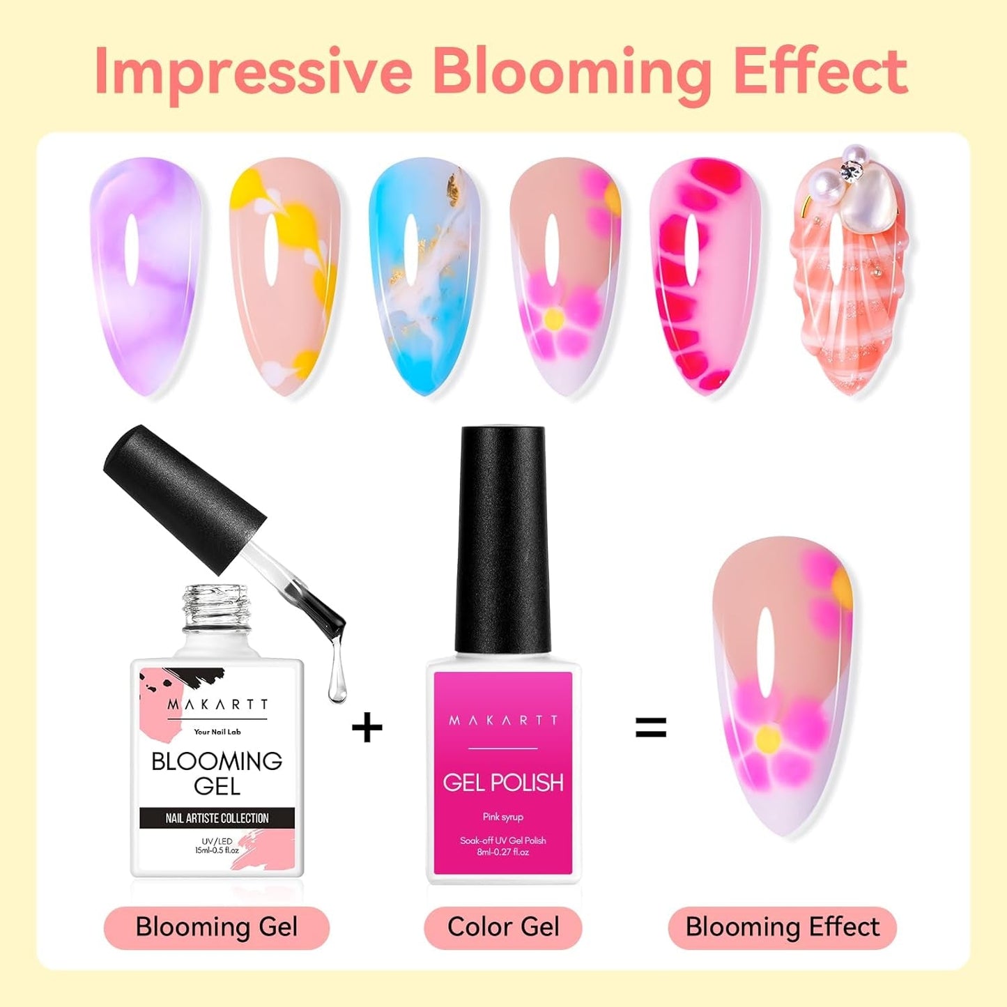 Makartt Blooming Gel Nail Polish - Estensore per smalto gel Blooming da 15 ml con colore marmorizzato, vernice gel, disegni per unghie manicure fai da te, fiori, animali, acquerello, kit manicure magico