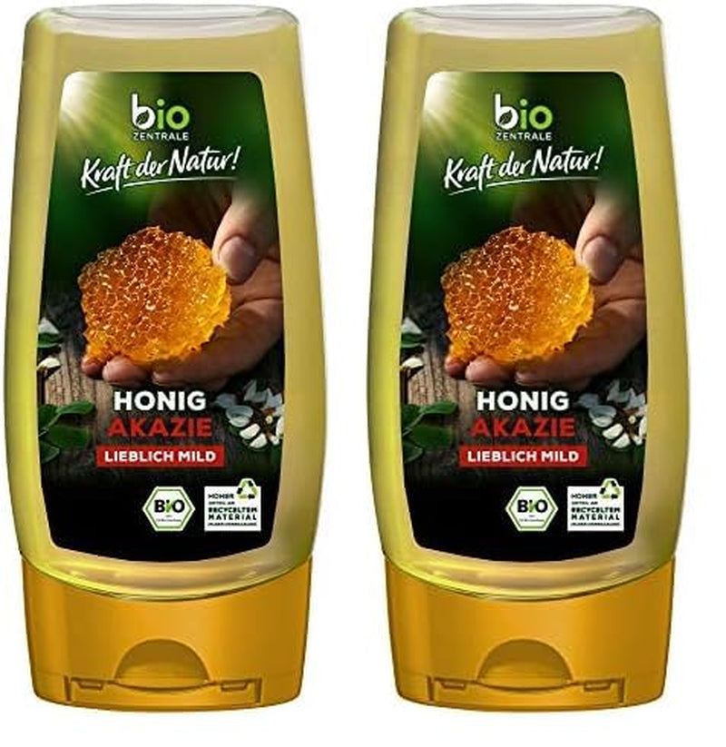Biozentrale Miele di acacia biologico | 350 g Miele biologico di fiori di acacia bianca | Ideale da spalmare Miele biologico per il tè | Alternativa al miele di favo (confezione da 2)