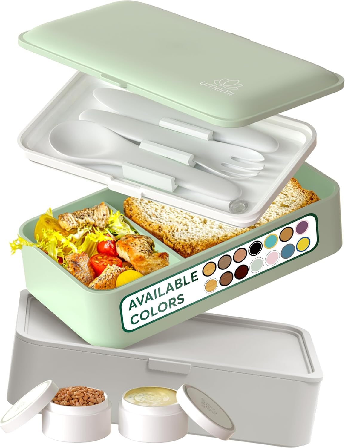 Portapranzo Umami per adulti, Bento Box impilabile a tenuta stagna con 4 posate e scomparti, Portapranzo per adulti, Contenitore per insalata da asporto, Portapranzo da picnic/ufficio, Grigio antracite, 1500 ml