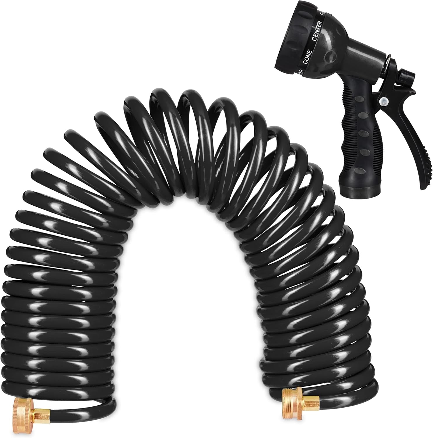 Relaxdays Tubo a Spirale Allungabile Fino a 10 Metri Tubo Flessibile da Giardino con Spruzzatore 7 Tipi di Getto Nero