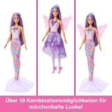 Barbie Doll 3-in-1 Playset con 8 accessori tra cui coda da sirena, ali di fata, collane reali, scarpe e altro per 10+ look diversi, JCP74