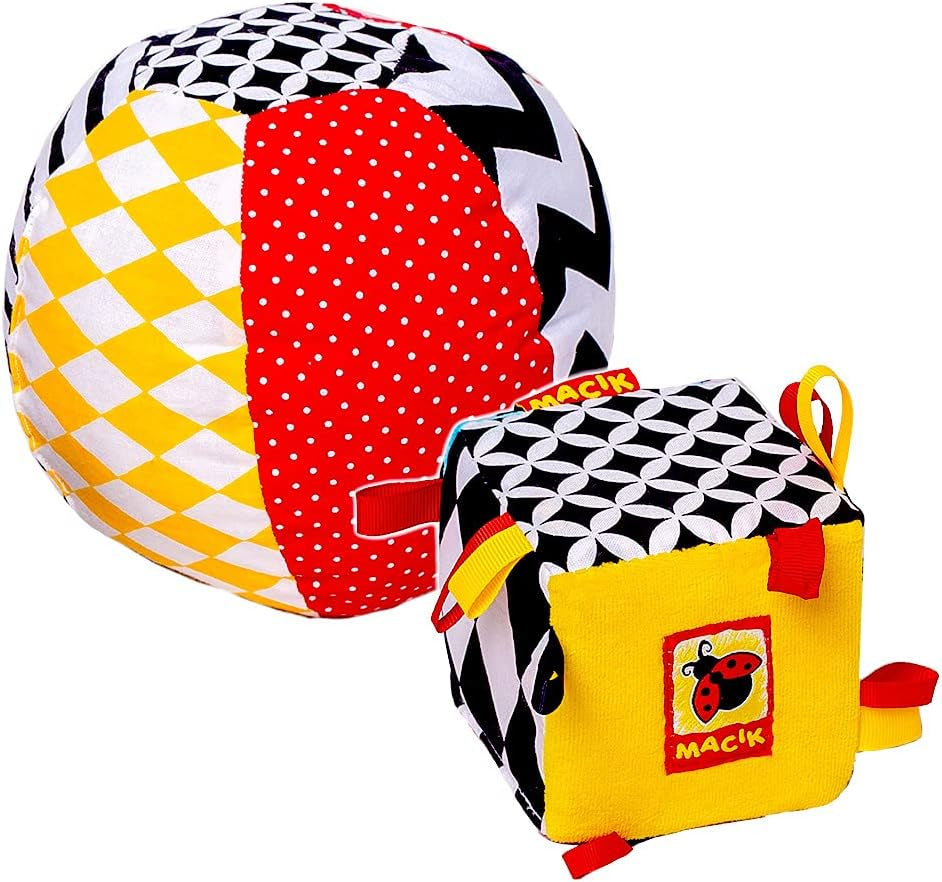magdum 2 set gioco baby cube + palla in stoffa - gioco motricità da 1 anno - gioco per bambini 6 mesi - gioco montessori - gioco educativo 1 anno - regalo per bambini - palla per bambini - cubo per bambini - regali per bambini Giocattoli Bebe Naty Shop