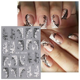 JMEOWIO 3D Nagelsticker Schwarz Weiß Blume Nail Art Sticker Self-klebend Nagelaufkleber 5D Stereoscopic Blumen Dekoration Nageldesign Zubehör 4 Blatt