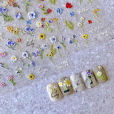 JMEOWIO 3D Nagelsticker Bunte Blumen Nail Art Sticker Self-klebend Nagelaufkleber 5D Stereoscopico Frühlings Summer Blumen Dekoration Nageldesign Zubehör 2 Blatt