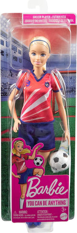 Serie Barbie You Can Be Anything, Calciatrice, Calciatrice dai capelli biondi, Maglia rossa e blu, Palla, Accessori, Bambola inclusa, Regalo per 3 anni e oltre, HCN17