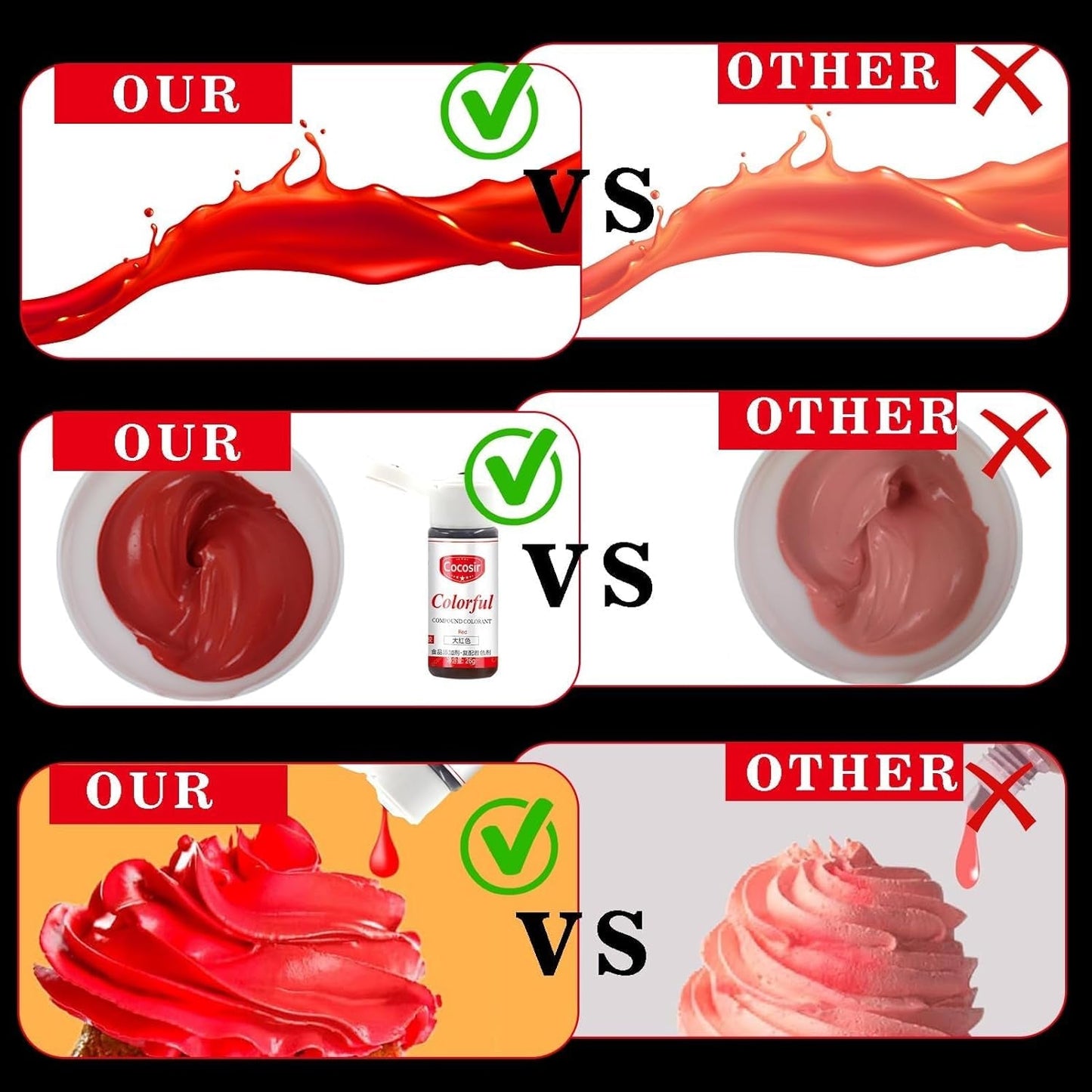 Colorante alimentare rosso, colorante alimentare concentrato da 26 g, colorante alimentare a base di olio, colorante alimentare concentrato senza zucchero, colorante alimentare liquido per cottura al forno - per burro di cacao, crema al burro