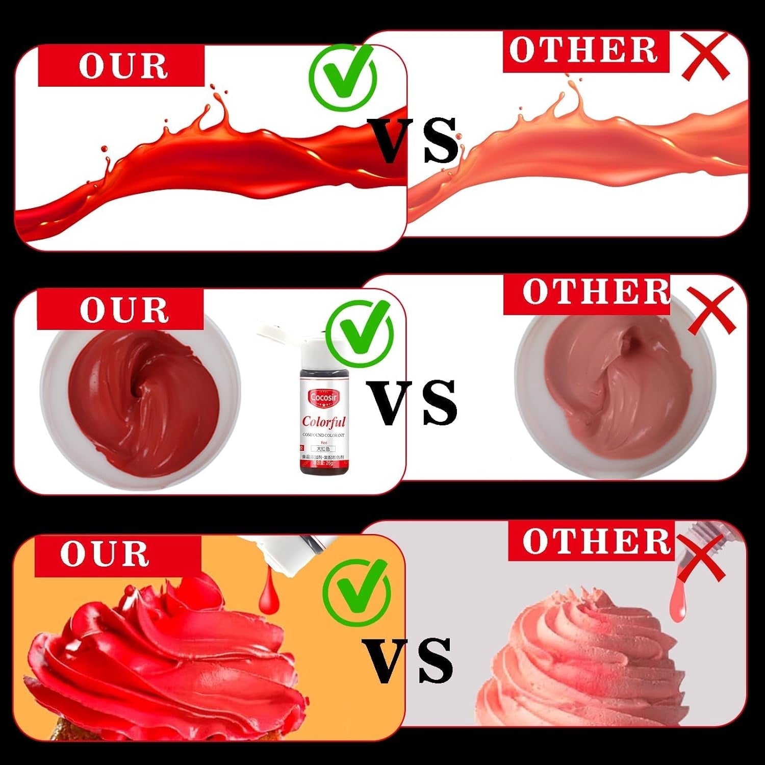 Colorante alimentare rosso, colorante alimentare concentrato da 26 g, colorante alimentare a base di olio, colorante alimentare concentrato senza zucchero, colorante alimentare liquido per cottura al forno - per burro di cacao, crema al burro