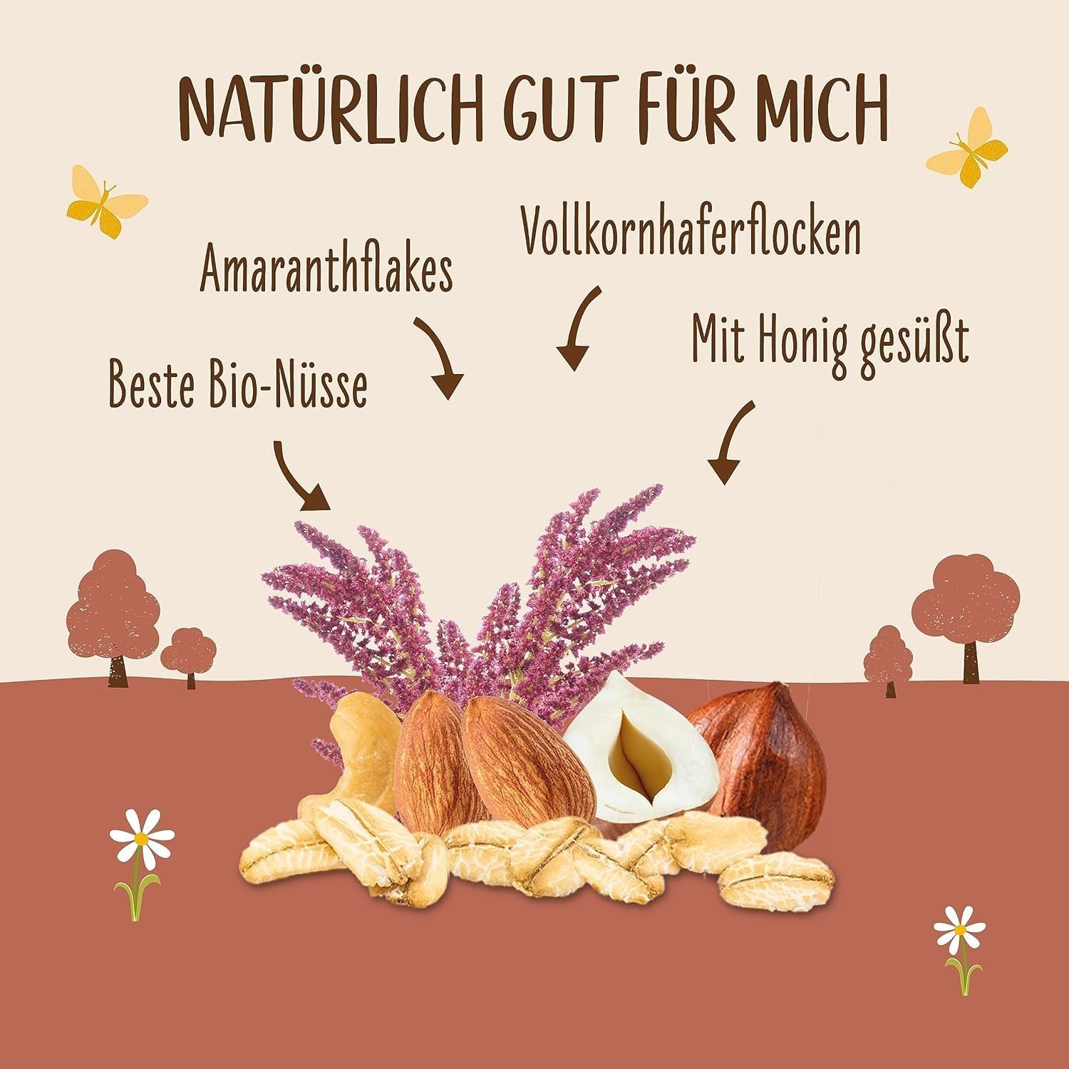 Muesli croccante premium con noci e amaranto Allos | Muesli biologico | Muesli alle noci | Farina d'avena | Cereali per la colazione | Vegano | Confezione da 6 (6 x 400 g)