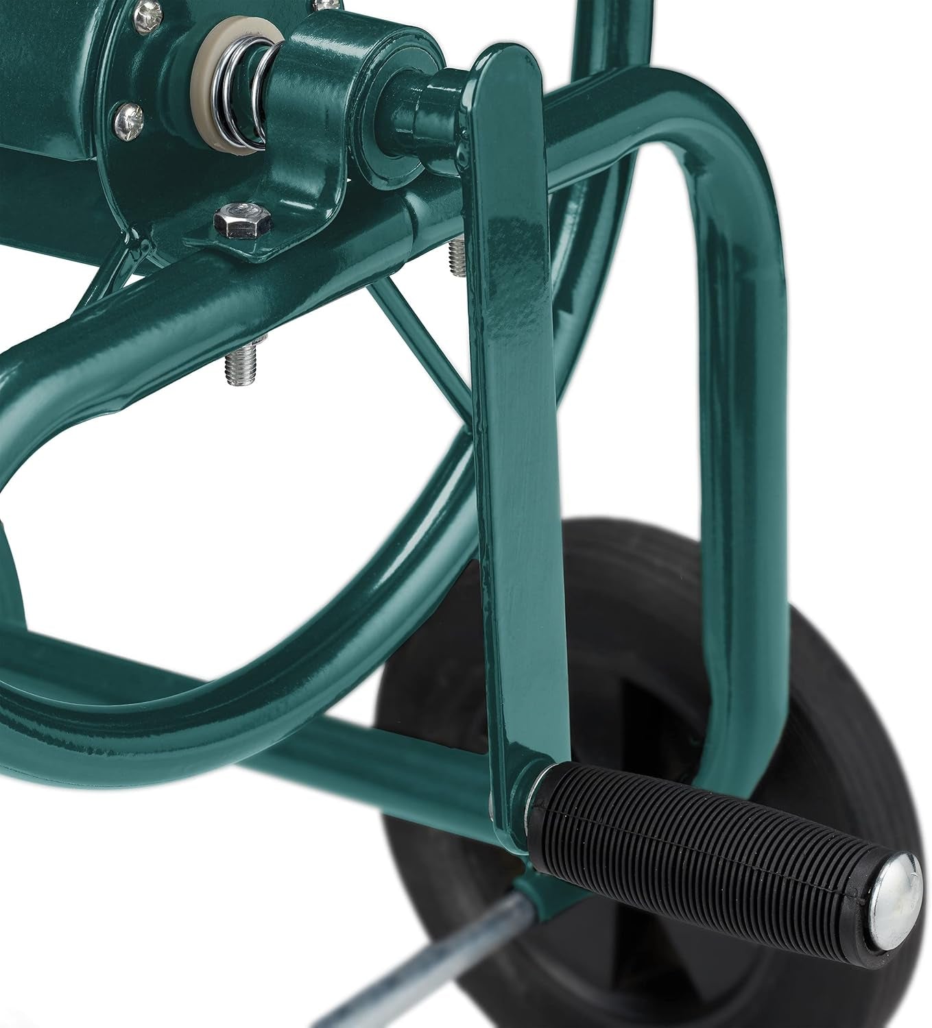 Relaxdays Carrello Portagomma Fino a 60m 4 Gomme in Gomma Piena Accoppiamento a Scatto Avvolgitubo in Metallo Dispenser per Tubo Verde