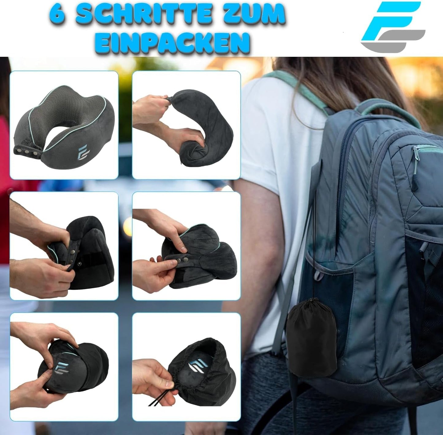 Cuscino collo aereo Flagshipper - cuscino collo adulto - cuscino collo auto - cuscino da viaggio in memory foam - lavabile con schienale stretto (velluto morbido e traspirante) - regolabile, grigio Naty Shop Cuscini ortopedici cervicali