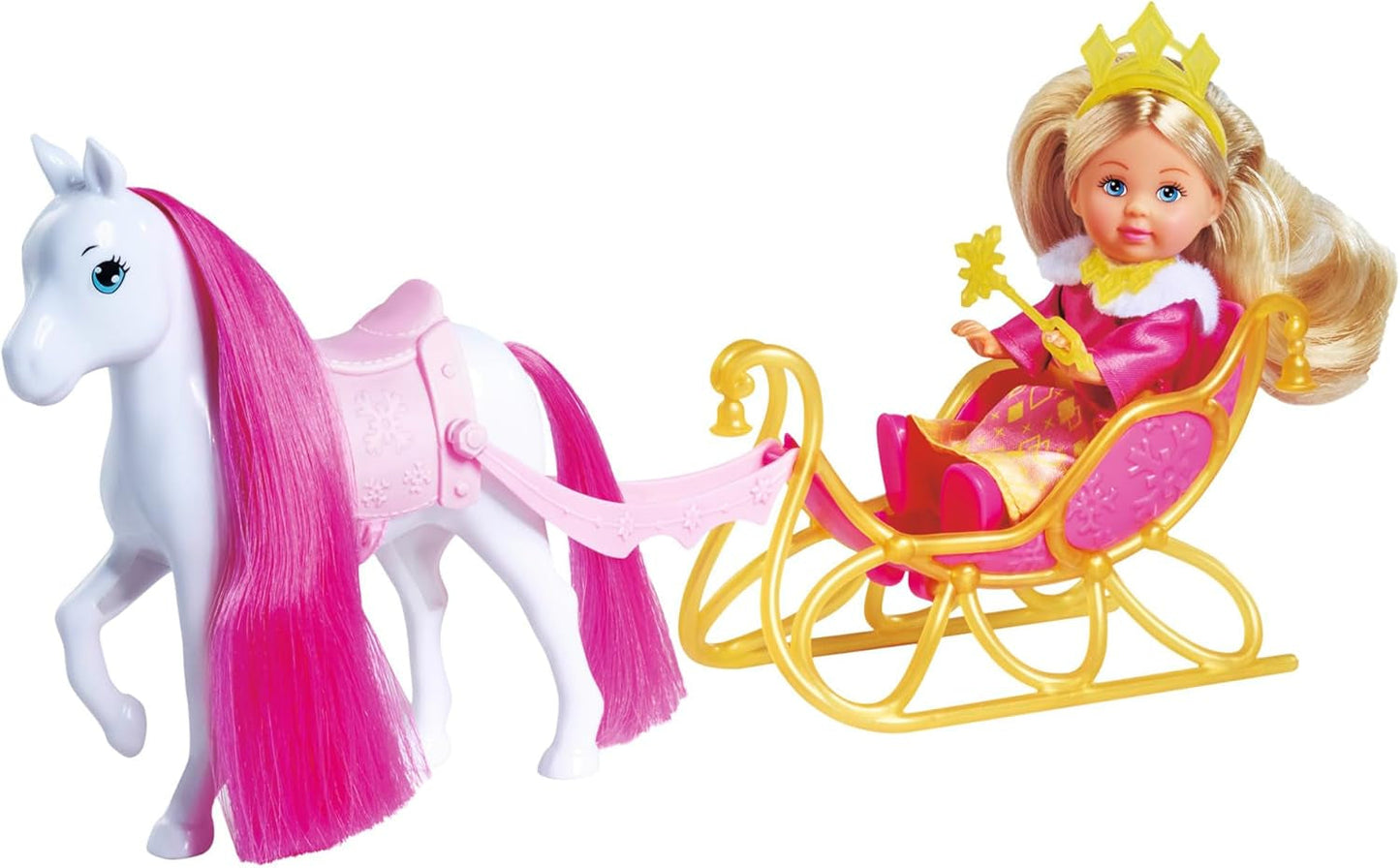 Simba Evi Love Princess Ride, bambola della principessa con slitta e cavallo invernale, accessori principessa, 12 cm, dai 3 anni in su