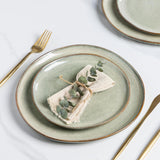 GBhome Set di stoviglie in ceramica per 6 persone, smalto reattivo da 24 pezzi, fatto a mano, adatto per microonde e lavastoviglie, set di ciotole e piatti, Desret Sage GDW007GY-24P-EU