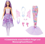 Barbie Doll 3-in-1 Playset con 8 accessori tra cui coda da sirena, ali di fata, collane reali, scarpe e altro per 10+ look diversi, JCP74