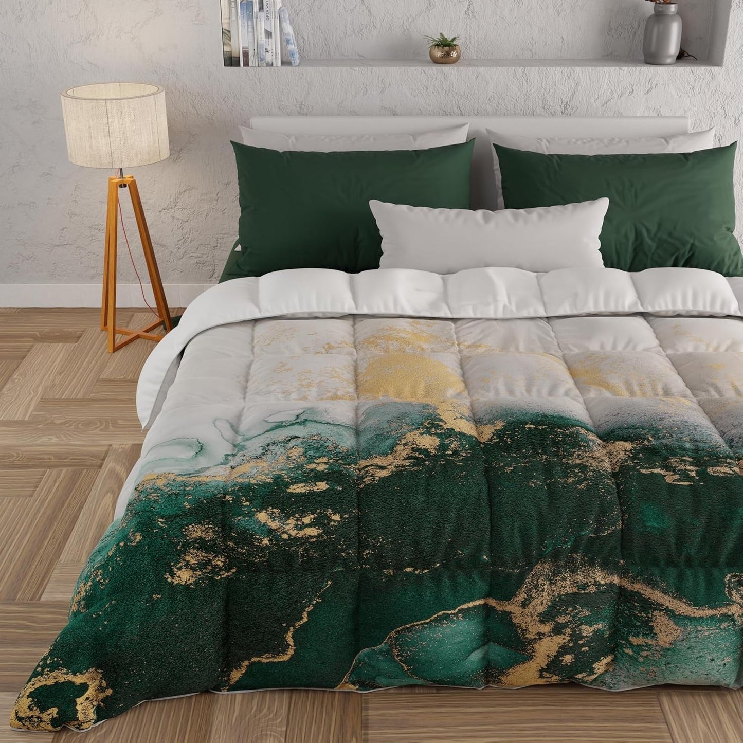PETTI Artigiani Italiani - Trapunta invernale, Trapunta invernale, Trapunta semplice, Double face, Stampa monocolore e digitale, Microfibra anallergica 100%, Made in Italy Trapunte e piumini Naty Shop Marmo Smeraldo Letto singolo