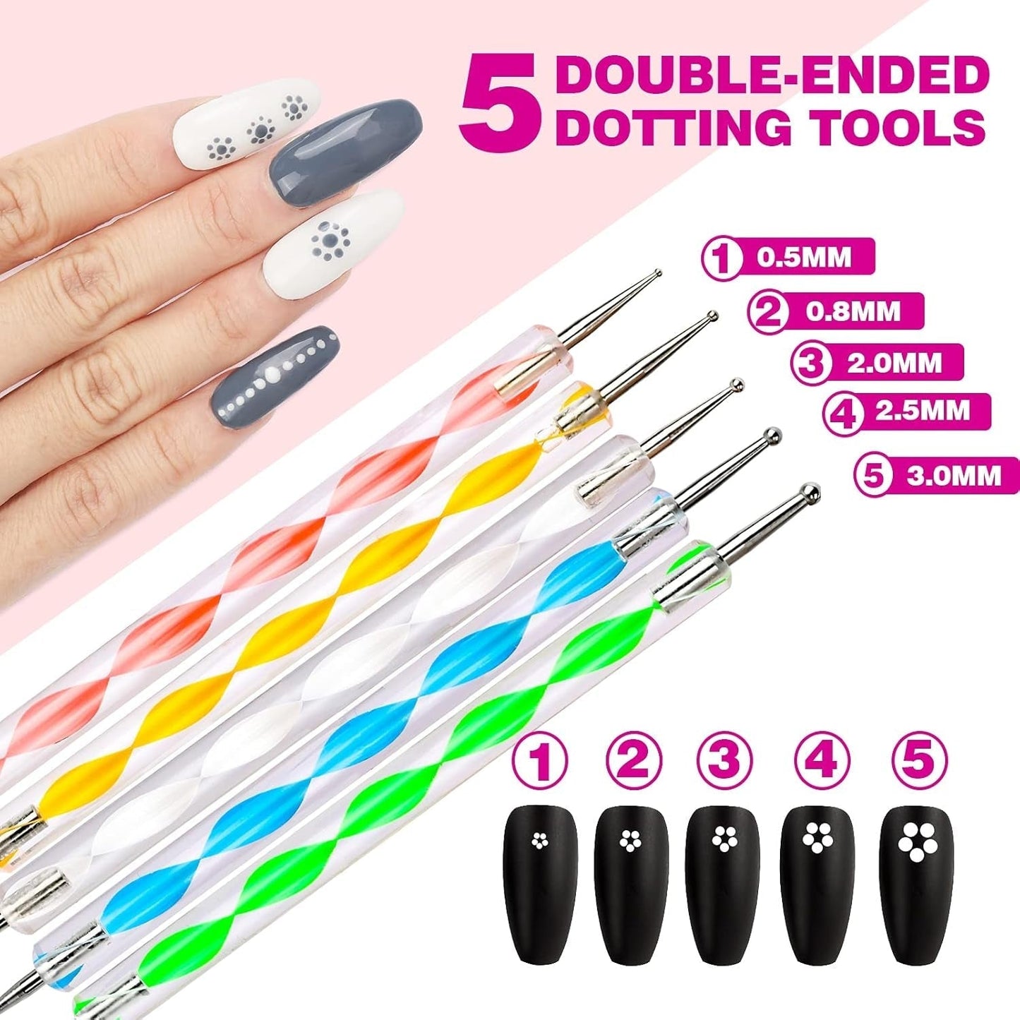 FANDAMEI 54 Blätter Wassertransfer Nagelsticker & Nail Art Pinsel Set, Penne a pois, Blattgold Für Nagelkunst, Streifenband, Strasssteine, Werkzeug und Dekorationen Set Für Nagelkunst Maniküre Set