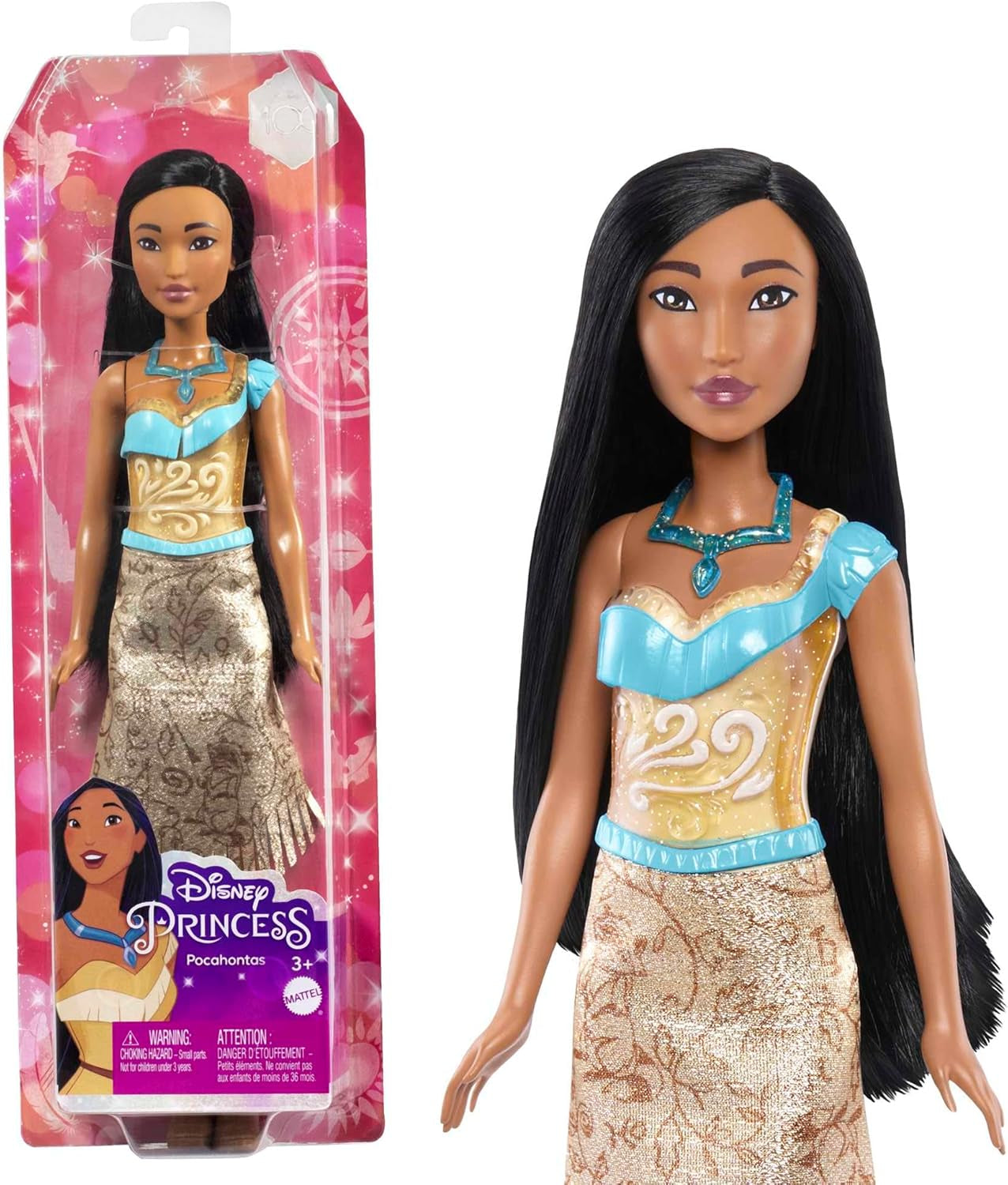 Mattel DISNEY Principessa Aurora - Bambola con abito tipico, scarpe e tiara rimovibili, top scintillante e gonna fantasia rimovibile, capelli lunghi da acconciare, HLW09 Naty Shop Pocahontas Dolls