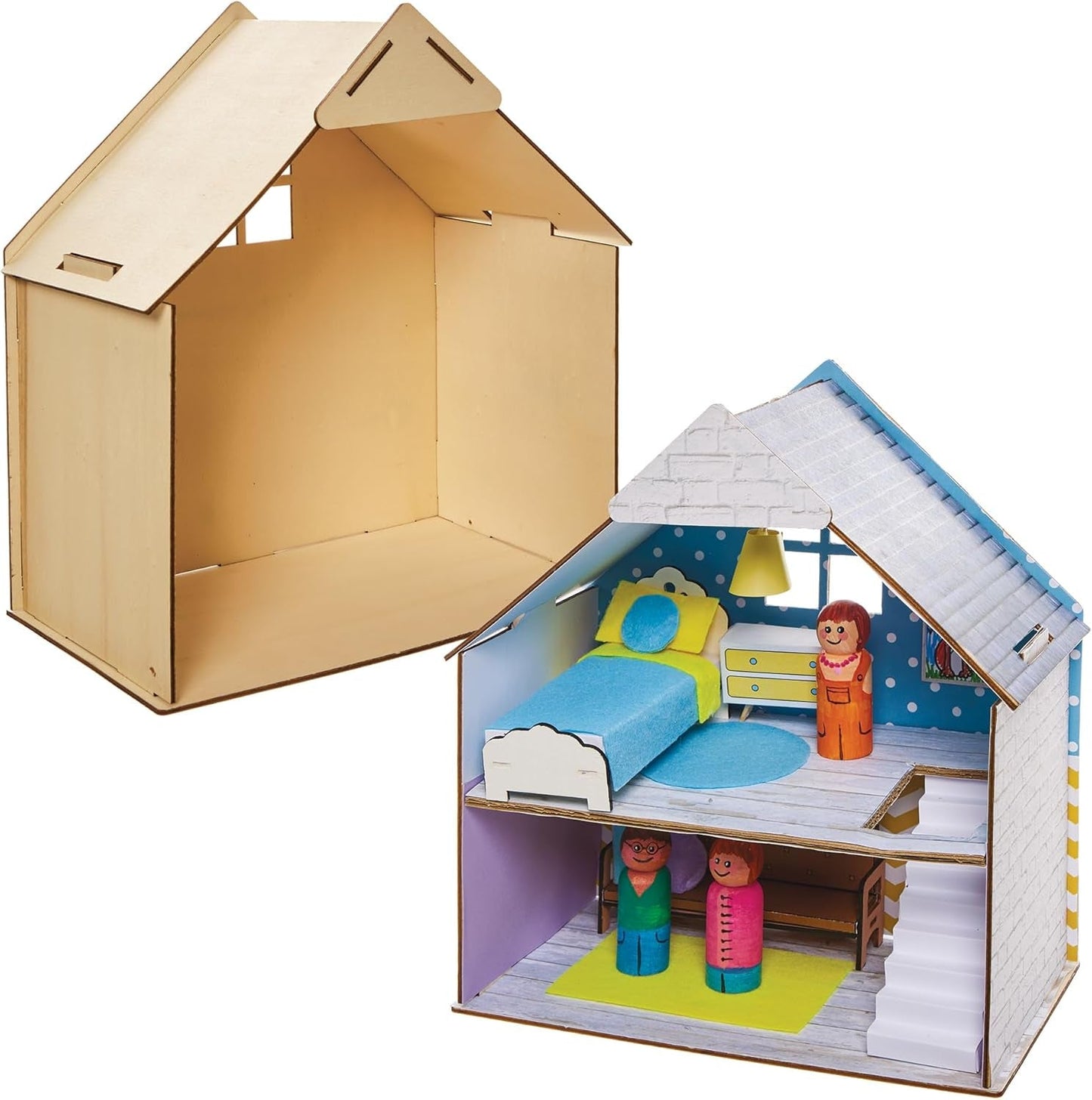Baker Ross FN199 Costruisci la tua casa delle bambole in legno - Kit di costruzione per casa delle bambole da 1 pezzo per bambini