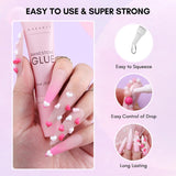 Makartt Gel adesivo per strass - Set di colla UV per unghie da 15 ml con ciondoli per unghie rosa Cuore Cerchio Gioielli per unghie e accessori per design delle unghie per manicure domestica Regalo di San Valentino