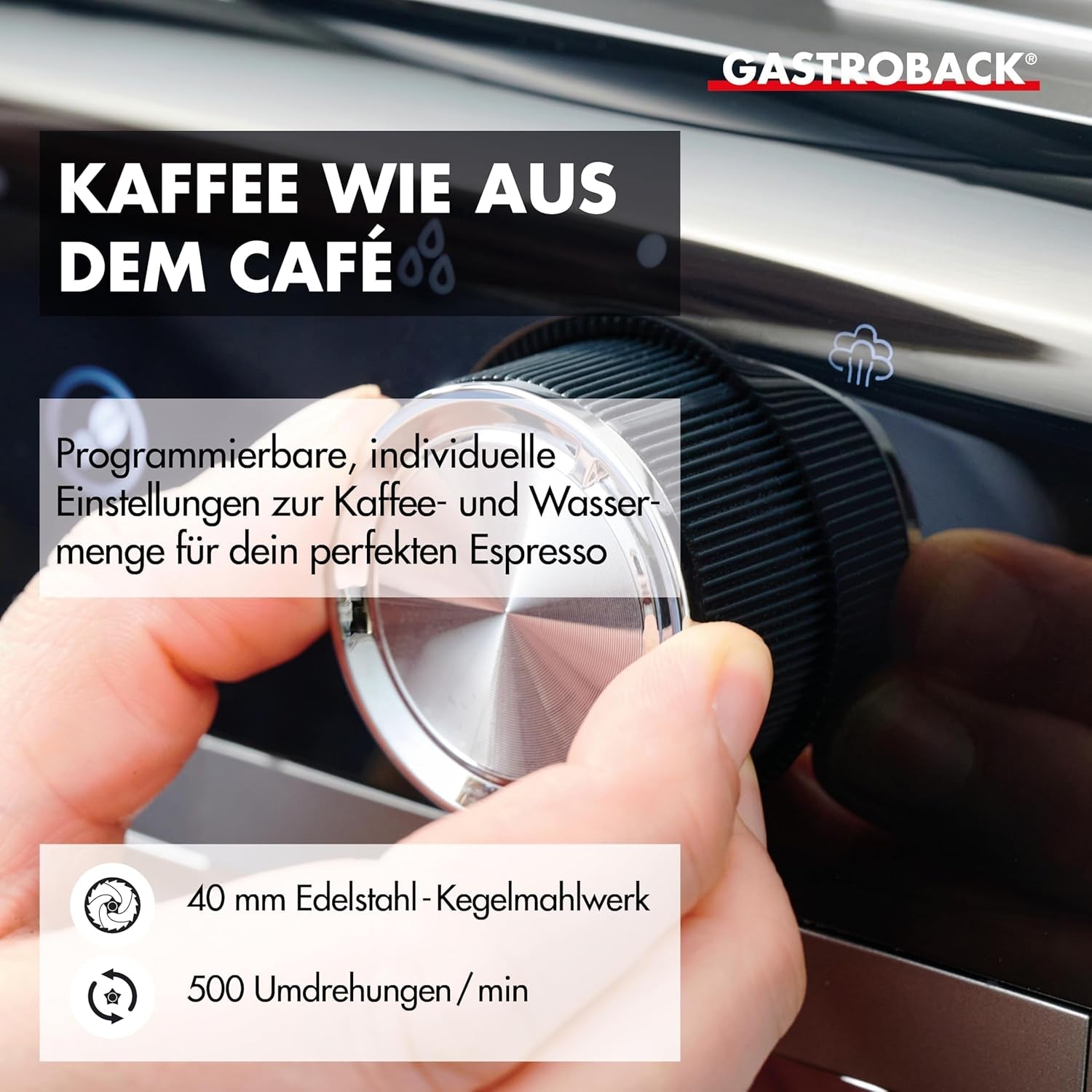 Macchina per caffè espresso GASTROBACK con macinacaffè, inclusa lattiera, pressa e portafiltro in acciaio inox - Macchina per caffè espresso Barista con montalatte - Macchina per caffè espresso con 30 impostazioni di macinatura