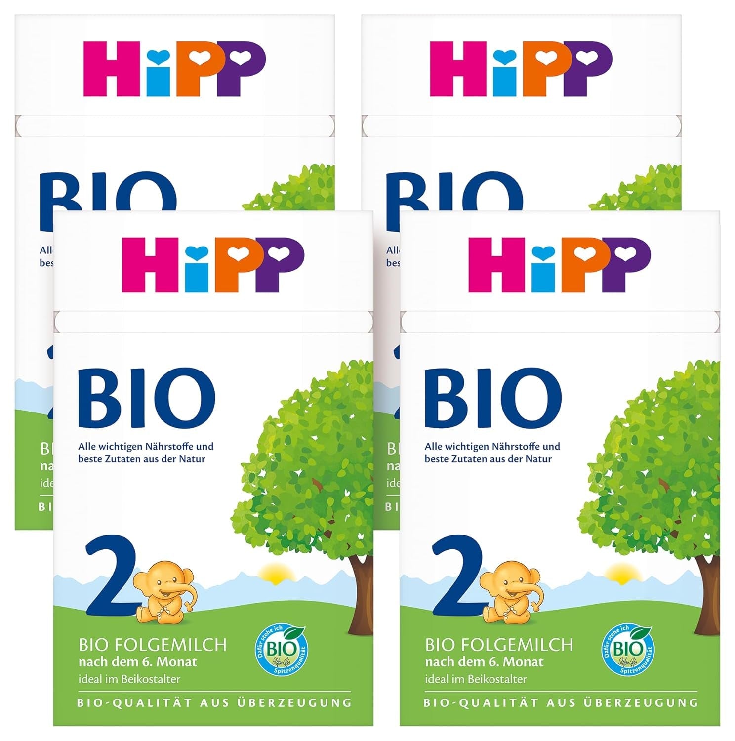 HiPP 2 Latte di proseguimento biologico (4 x 600 g), dopo 6 mesi, con Omega-3 (DHA, ALA), calcio e amido biologico di facile preparazione, della migliore qualità biologica