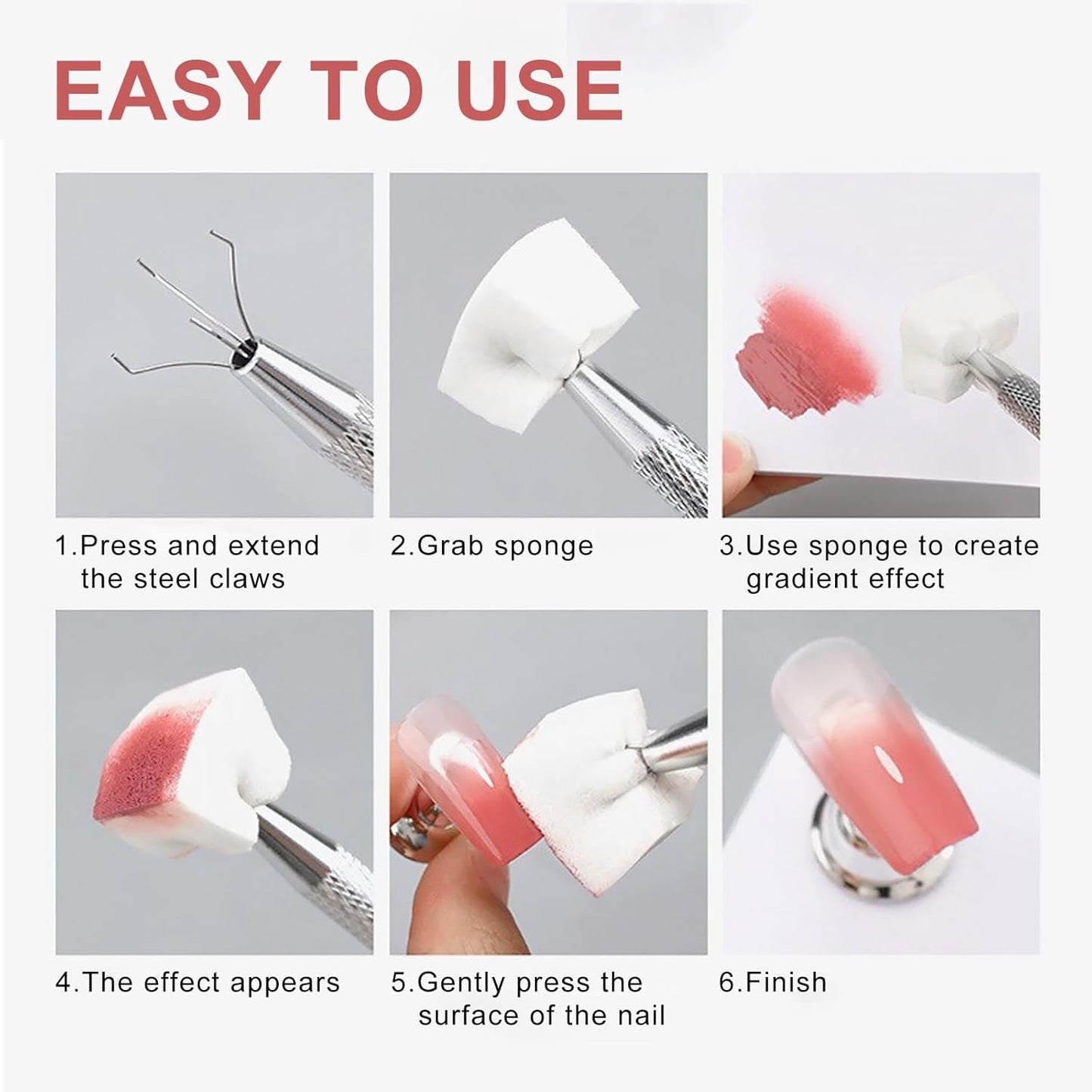 Qufiiry 200 Pezzi Nail Art Schwämme Con Metallo Greifer, Nagelkunst Schwammpinsel, Maniküre Zubehör Für Nägel, Um Eine Varavländ Von Gradient Nail Art Patterns To Create (Bianco)