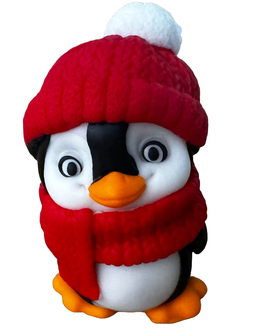 Decorazione in pasta di zucchero commestibile, Pinguino con sciarpa e cappello rosso Decorazioni in pasta di zucchero Naty Shop
